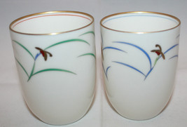 Set of 2 Japan Fukagawa Koransha Porcelain Green Tea Cups  Flowers White Gold  - £37.13 GBP