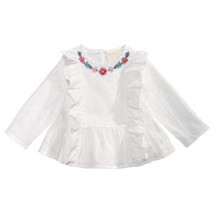 First Impressions Baby Girls Embroidered Ruffle-Trim Top - $11.00
