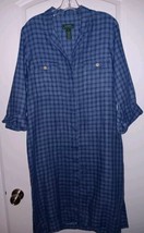 LAUREN Ralph Lauren Ladies Shirt Dress Sz.12 Woven Linen Blue Plaid Butt... - $46.43