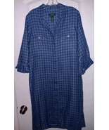 LAUREN Ralph Lauren Ladies Shirt Dress Sz.12 Woven Linen Blue Plaid Butt... - £36.51 GBP