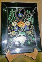 9&quot;x6&quot; Black Marble Serving Tray Multi Inlay Marquetry Design Kitchen Dec... - $774.65