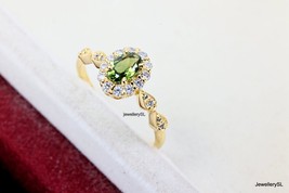 Green Tourmaline Yellow Gold Plated Sterling Silver Ring, 14k solid gold ring - £26.57 GBP