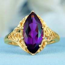 Natural Marquise Amethyst Vintage Style  Filigree Ring in Solid 9K Yellow Gold - £521.19 GBP