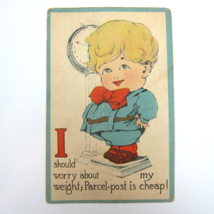 Postcard Comic Blond Boy on Scale Worry Weight Parcel Post Joke Antique c 1912 - £7.84 GBP