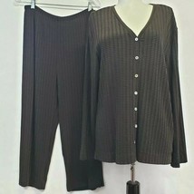 Chicos Design Cardigan &amp; Pull On Pants Brown pinstripe  size 2 - £39.97 GBP
