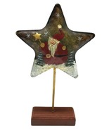 Santa Claus Star Christmas Decoration on Wood Stand 9 Inch Tall Folksy Tin - £15.71 GBP