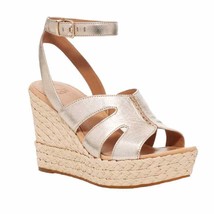 Ugg CAREENA Metallic Gold Raffia Wedge Platform Sandals | Womens 10 NEW - £71.44 GBP