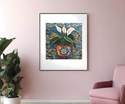 Peace Lily in a Mosaic Pot Abstract Art Poster Print 23 x 23 in - £26.33 GBP
