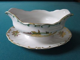 Zsolnay Hungary Gravy Boat Attached Underplate Golden Iris 1940s - £79.59 GBP