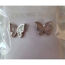 Earrings Butterfly&#39;s Cubic Zirconia 925 Sterling Silver  1&quot; x 1&quot; - £11.80 GBP