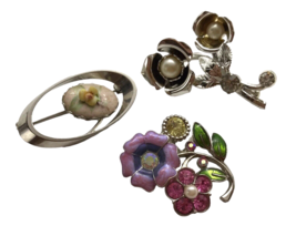 Vintage Lot Brooch Pin Rhinestone Crystal Flower Cottagecore Grannycore - £15.76 GBP