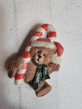Vintage Fridge Magnet Christmas Teddy Bear Candy Cane Refrigerator 1990s  - $14.70