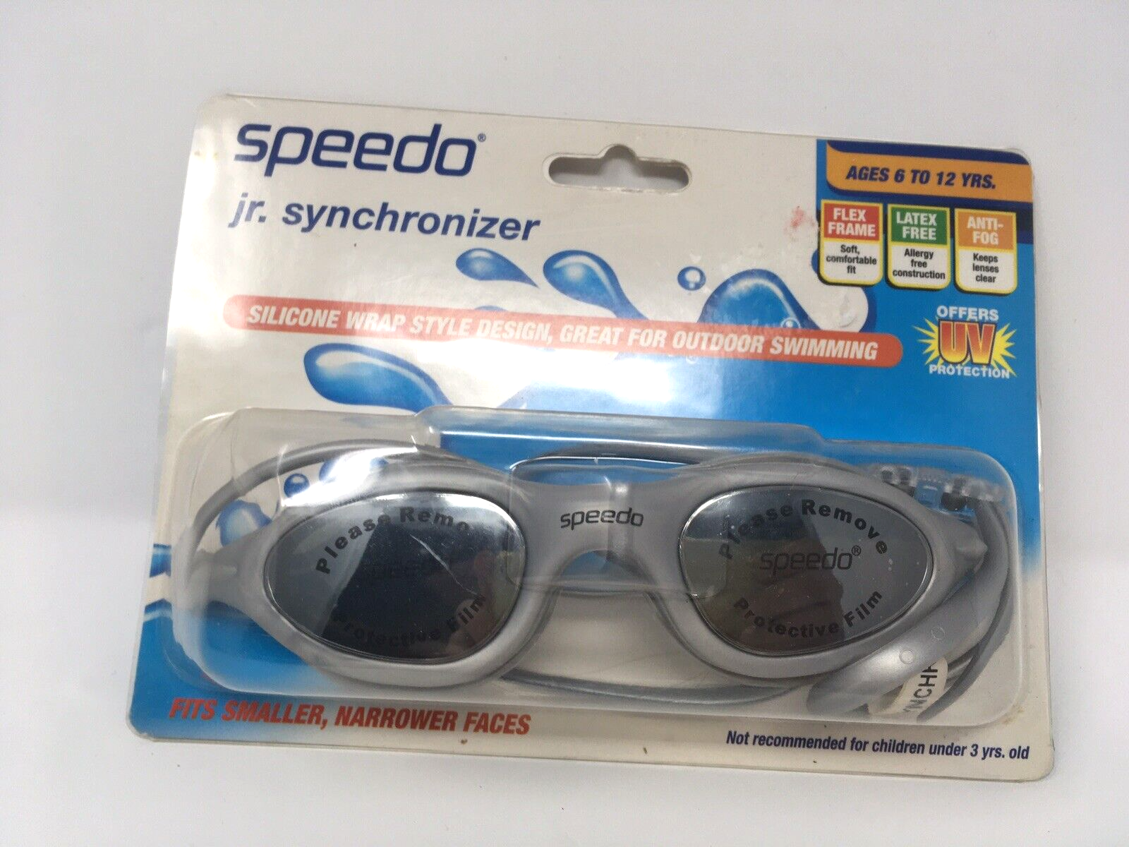 Speedo Jr. Synchronizer Goggle Kids Outdoor Swim Age 6-12 Anti-Fog Silver Silico - $11.99