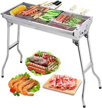 Large Foldable Camping BBQ Barbecue Charcoal Grill Stove Kabob Stainless... - $46.99