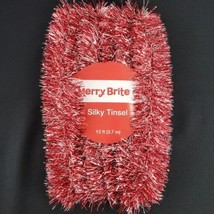 Merry Brite Red White Tinsel Garland 12 ft Silky Christmas Tree Holiday Decor - £7.97 GBP