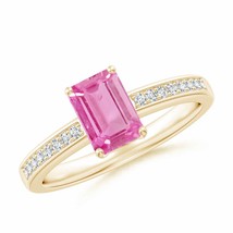 ANGARA Octagonal Pink Sapphire Cocktail Ring with Diamonds for Women in 14K Gold - £813.66 GBP