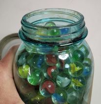 Ball Mason Jar Green Quart 1923-1933 No. 1 on Bottom Filled with Marbles image 5