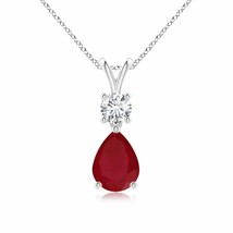 ANGARA Pear-Shaped Ruby V-Bale Pendant Necklace in 14K Solid Gold | 18&quot; Chain - £1,600.19 GBP
