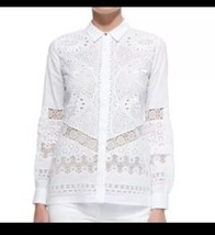Roberto Cavalli white leaf eyelet Lace shirt top blouse Button Up Size 46 - $183.15