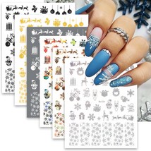 6 Sheets Christmas Nail Art Sticker Decals 3D Self Adhesive Snowflake Pegatinas  - £16.74 GBP