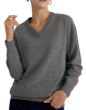 Blu Pepper Women&#39;s Charcoal Grey Soft Pull Over V Neck Warm Sweater In Large - £28.48 GBP