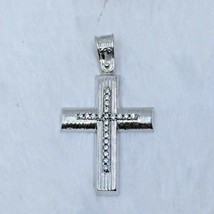 Unisex 14k White Gold Handmade Greek Cross Pendant with Cubic Zirconia - $336.15