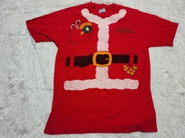 Adult Hanes 80s Santa Claus Suit Faux Pocket Holly Candy Cane Belt L Shirt USA - £6.82 GBP