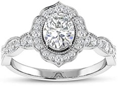 4CT Oval Solitaire CZ Halo Vintage Art Deco Engagement Ring 14K White Gold Over - £51.38 GBP
