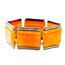Orange Bracelet Handmade Czech Glass with Platinum Rim Original Design 30mm Wide - £60.93 GBP