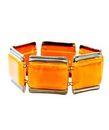 Orange Bracelet Handmade Czech Glass with Platinum Rim Original Design 30mm Wide - $76.00