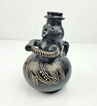 Vintage Figural Vase Candle Holder Folk Art Hand Carved Clay Pottery 6.5&quot;  - $24.97