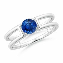 ANGARA Sapphire Solitaire Parallel Split Shank Ring for Women in 14K Solid Gold - £714.13 GBP