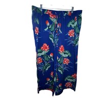 Tommy Bahama Women XL Blue Floral Pull On Cropped Wide Leg Pants Drawstring - $35.00