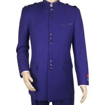 Mens Apollo King Banded Collarless suit Chinese Mandarin Wide leg AG95 Purple image 2