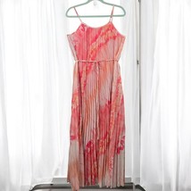 Leslie Fay Pleated Maxi Dress Woman 8 Watercolor Pink Orange Lined Boho Fairy - $19.53