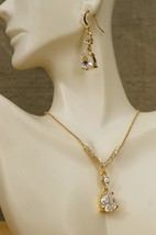 Bridal Formal Costume Jewelry Gold Tone Bold CZ Rhinestone Pendant Neckl... - £21.55 GBP