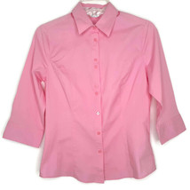 Riders Womens Blouse Size Small 3/4 Sleeve Button Front Collared Solid Pink - £10.13 GBP