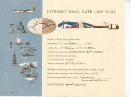 Northwest Orient Airlines International Date Line Club Certificate 1959 - $77.22