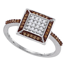 10k White Gold Round Brown Color Enhanced Diamond Square Frame Cluster Ring - £191.84 GBP