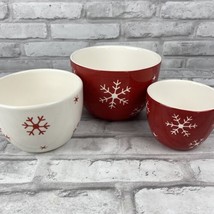 Nesting Bowl Set Lot of 3 Red White Snowflakes Christmas Holiday Winter - £16.92 GBP