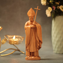 Pope Saint John Paul II Wooden Statue Holy Figurine Religious Decoration - £55.87 GBP