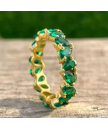 2Ct Pear Cut Lab Created Emerald Women Wedding Band Ring 14K Yellow Gold... - $1,727.15 MXN