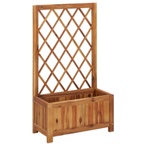 Outdoor Garden Raised Bed With Trellis Solid Acacia Wood Yard Planter Stand - $109.88