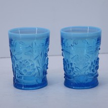PAIR Northwood Era opalescent Aqua Water Glass/Tumblers Lotus/Water Lily - $55.19