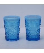 PAIR Northwood Era opalescent Aqua Water Glass/Tumblers Lotus/Water Lily - $75.48 CAD