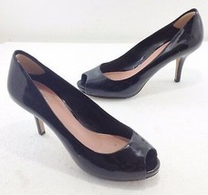 Vince Camuto 8.5 B Black Patent Leather 3&quot; Stiletto Heels Open Peep Toes Shoes - £30.15 GBP