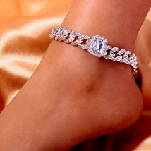 Summer Rhinestone Rectangular Cuban Link Anklets For Women Bracelet Hip Hop Beac - £15.97 GBP