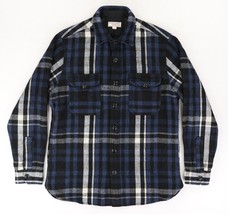 Wallace &amp; Barnes Wool Blend Flannel Shirt Mens Medium Blue White Plaid - £40.31 GBP