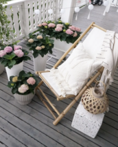 Outdoor Garden Patio Bamboo White Canvas Deck Chair Seat Lounge Chairs F... - £67.49 GBP