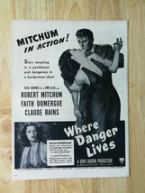Vintage 1950 Where Danger Lives Robert Mitchum Full Page Original Movie ... - $6.64